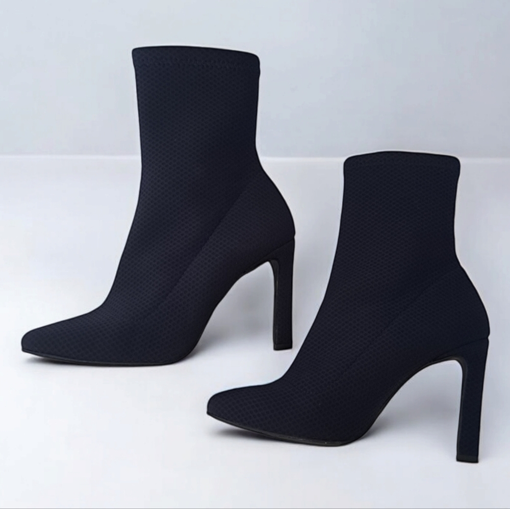 L'intervalle dark blue ankle sock boots stilettos ankle 4" heel Made in Spain